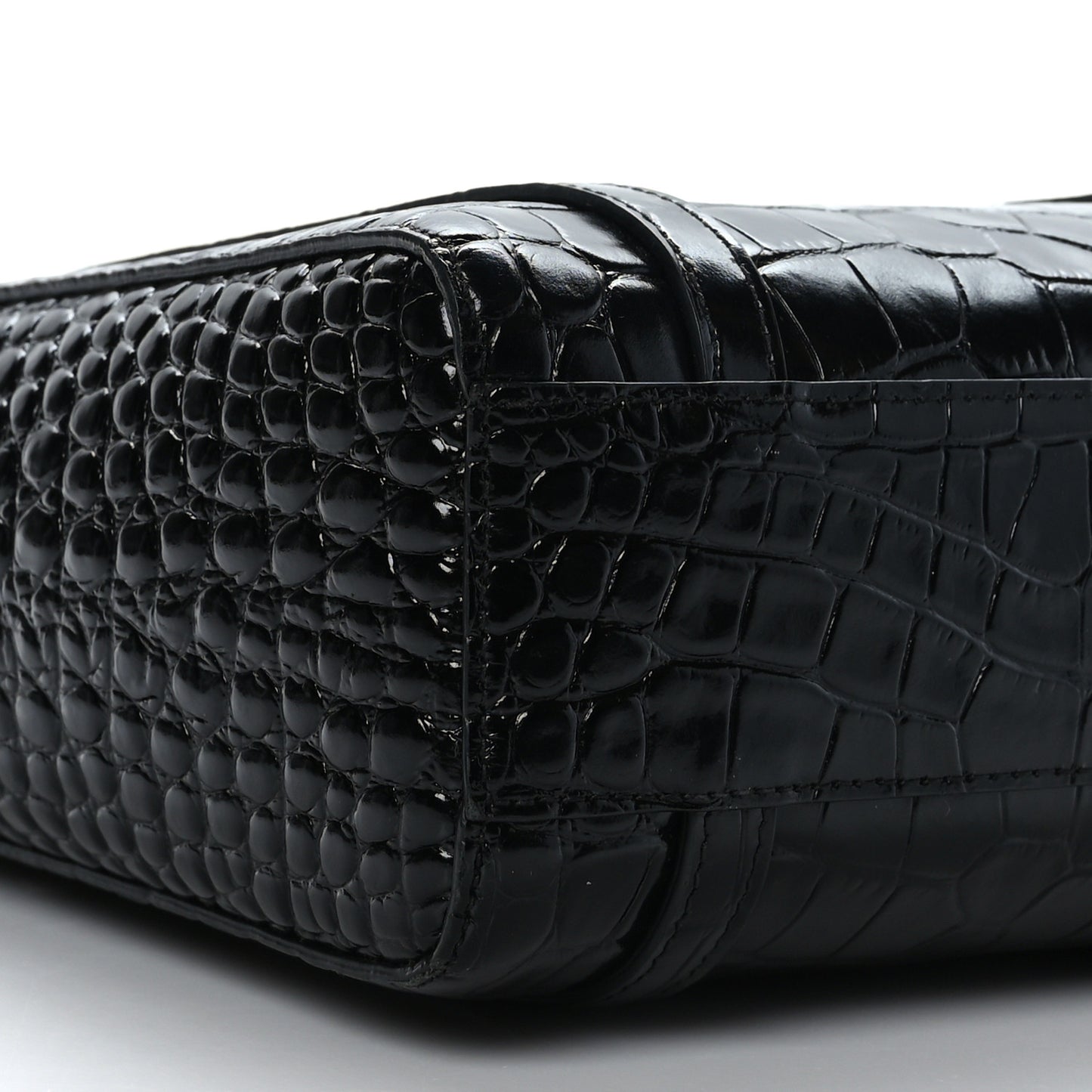 Shiny Calfskin Logo Crocodile Embossed XXS Everyday Tote Black