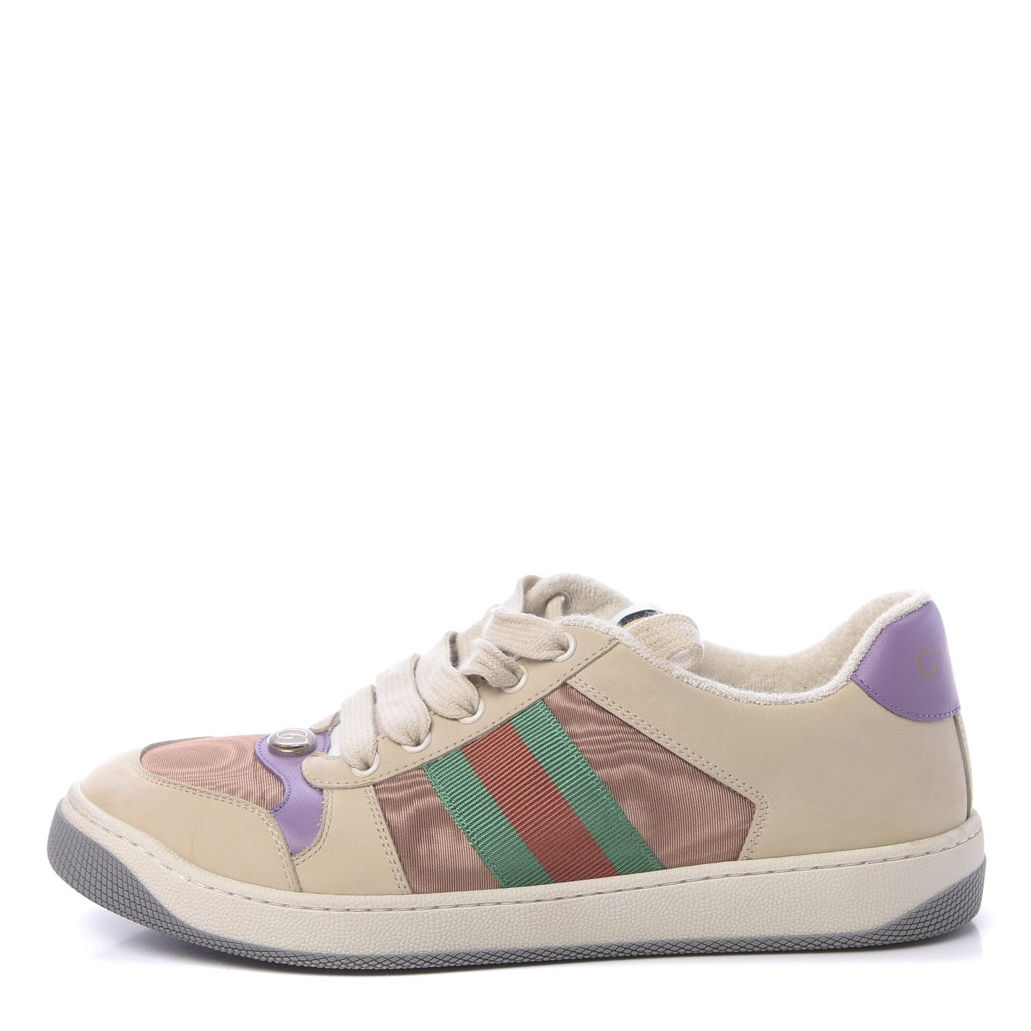 Gucci Moire Fabric Nubuck Web Womens Screener Sneakers 39 Cinnamon Dusty Milk New Lavender 1 of 9
