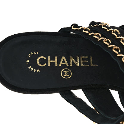 Chanel Suede Chain Mule Sandals 37 Black 7 of 8