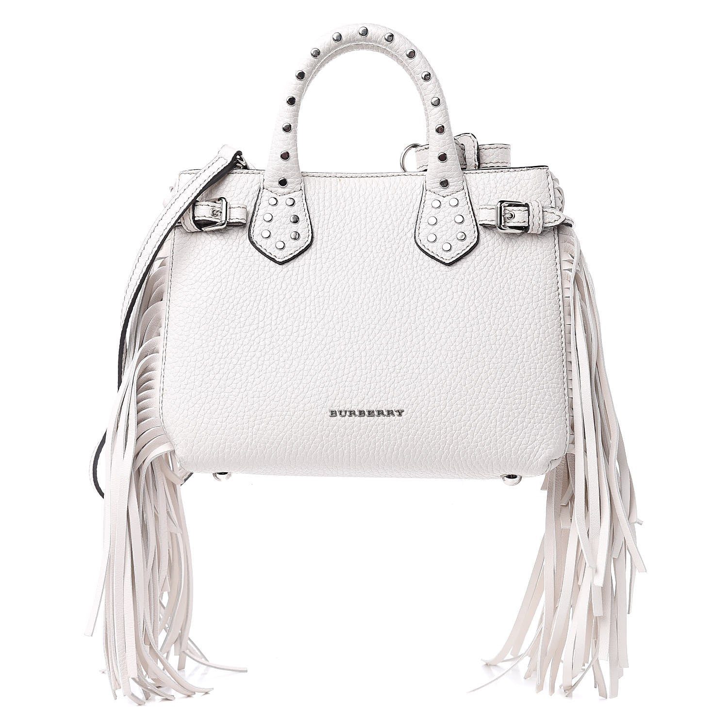Burberry Grainy Calfskin Studded Fringe Baby Banner Tote White 1 of 10