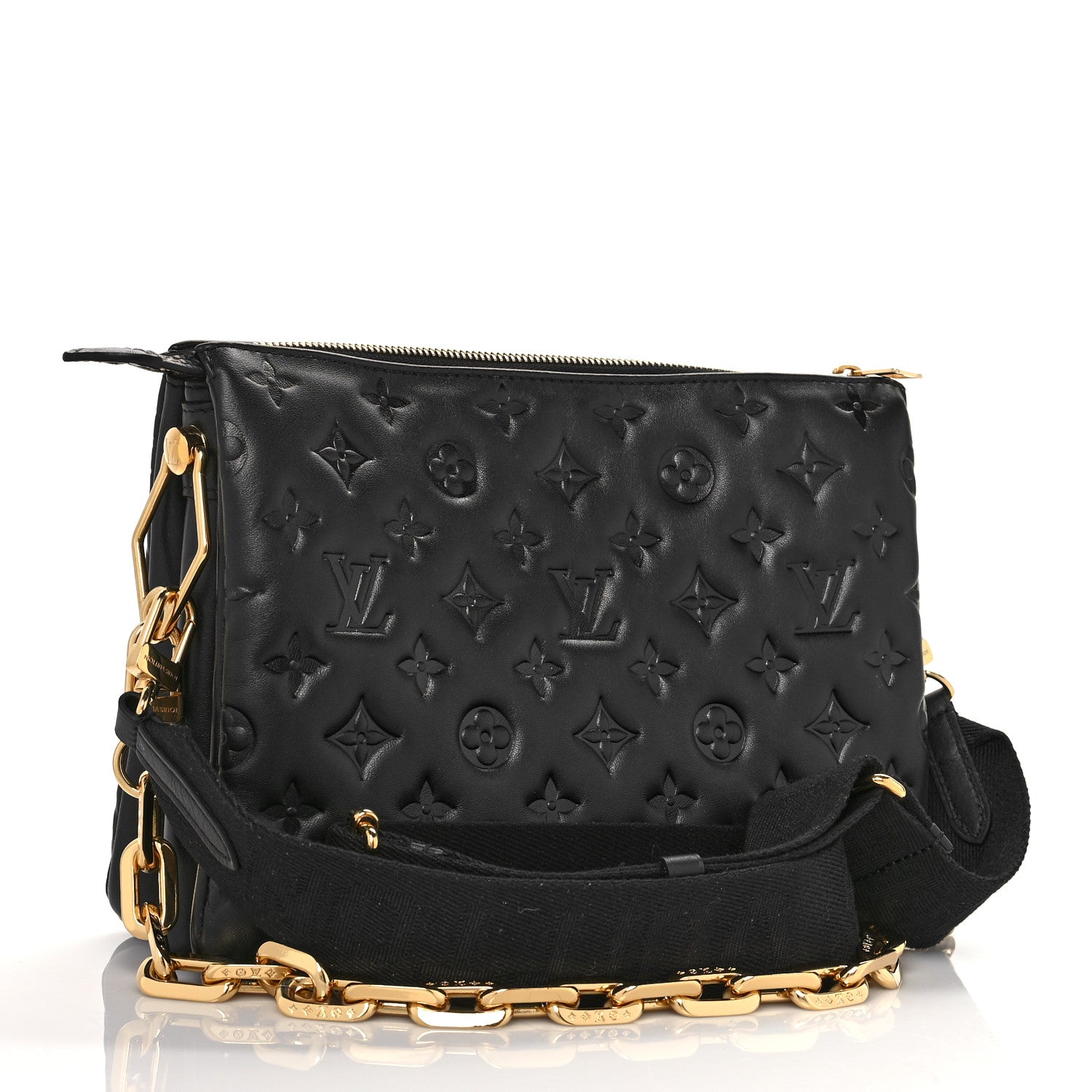 Louis Vuitton Lambskin Embossed Monogram Coussin PM Black 3 of 9