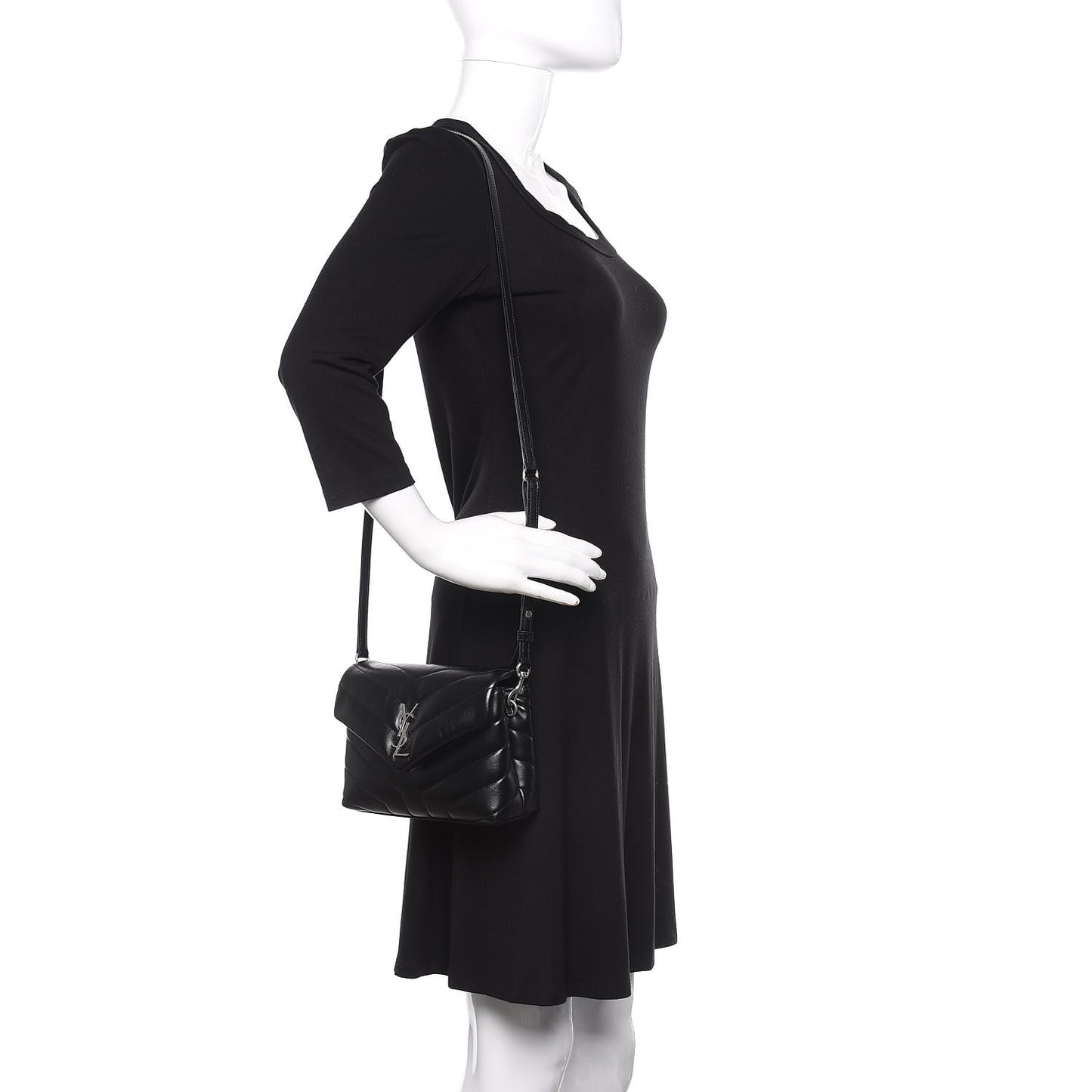 Calfskin Y Quilted Monogram Toy Loulou Crossbody Bag Black