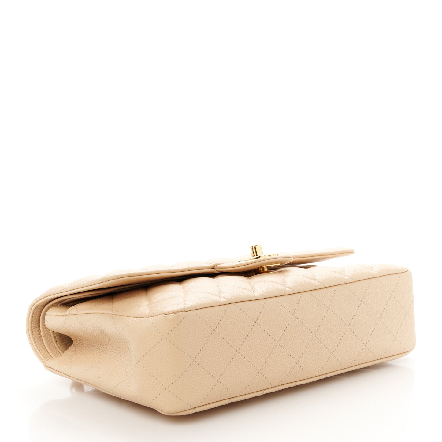 Caviar Quilted Medium Double Flap Light Beige