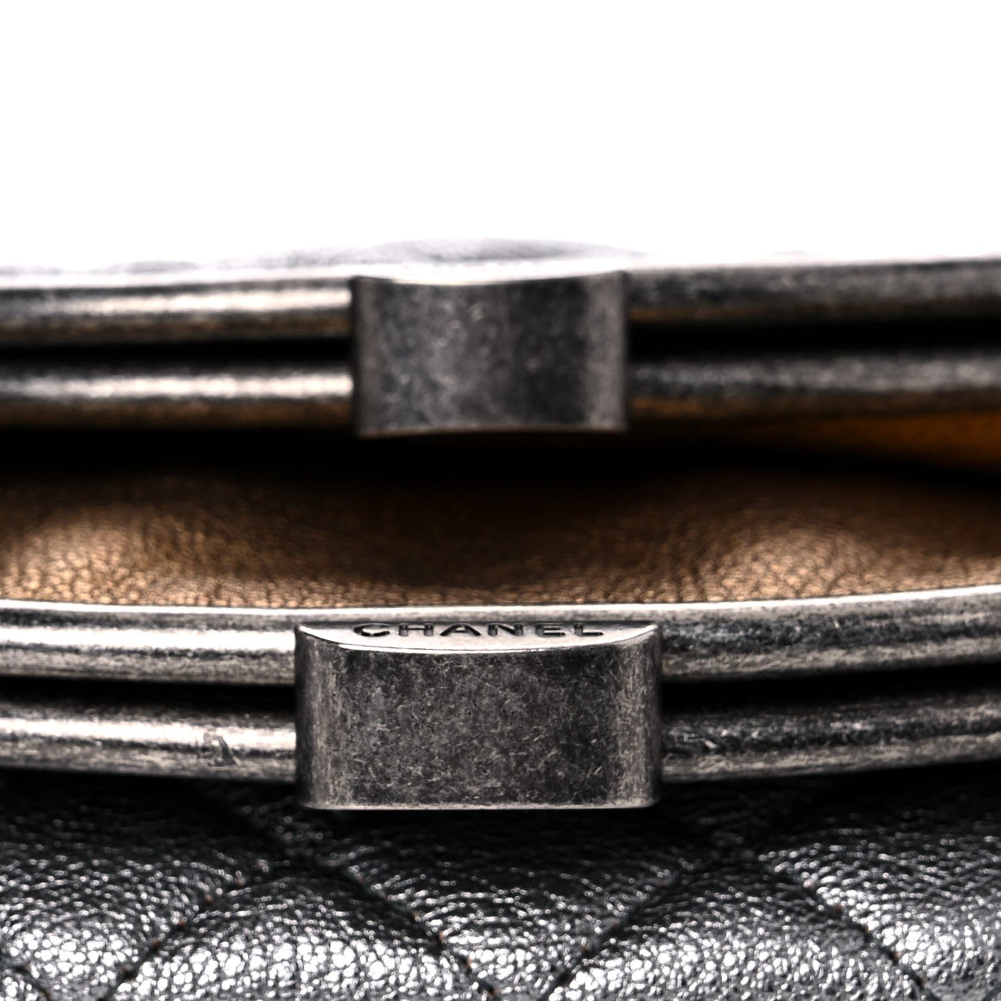 Metallic Goatskin Quilted Frame Clasp Flap Clutch Silver Gold