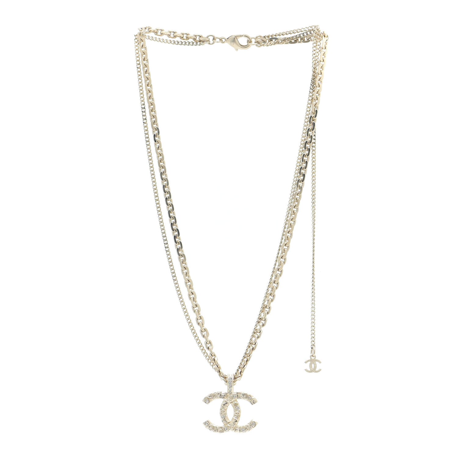 Chanel Crystal CC Multi Strand Chain Necklace Gold 3 of 6