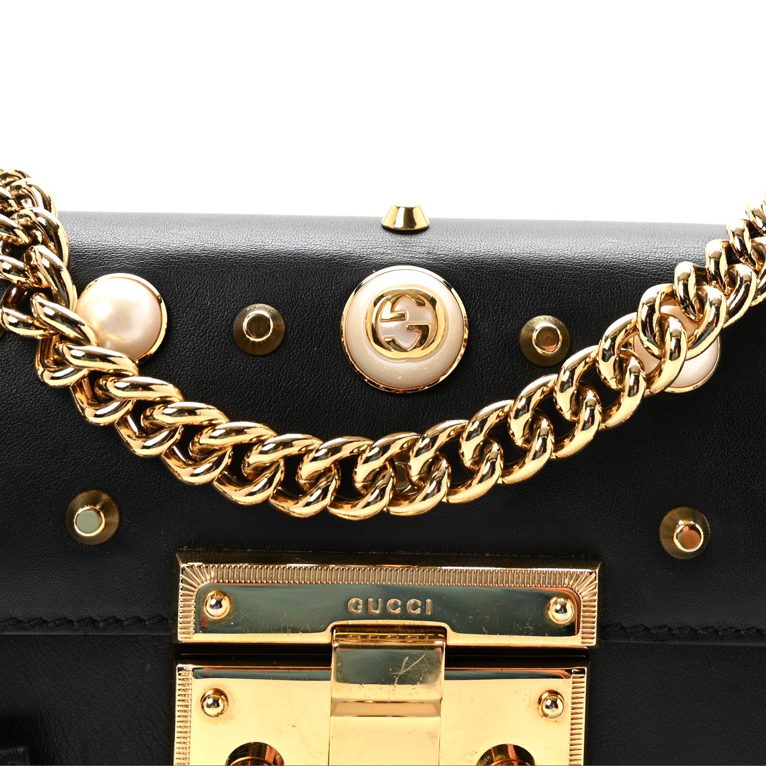 Gucci Calfskin Studded Small Padlock Shoulder Bag Black 8 of 10
