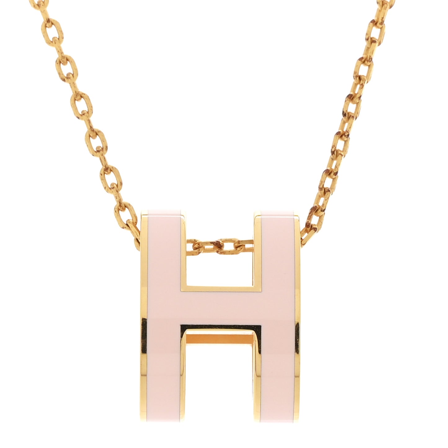Lacquered Gold Pop H Pendant Necklace  Rose Dragee