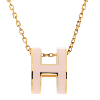 Hermes Lacquered Gold Pop H Pendant Necklace  Rose Dragee 4 of 7