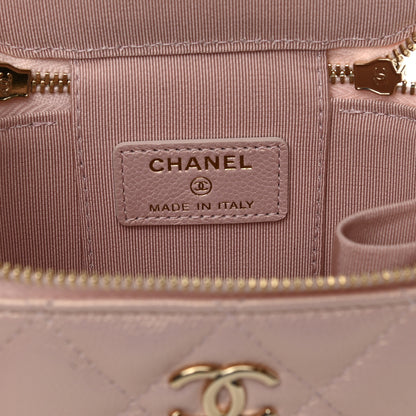 Chanel Iridescent Caviar Quilted Mini Pearl On Top Vanity Case With Chain Light Pink 7 of 12