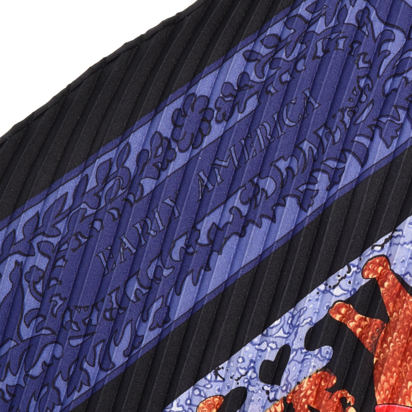 Silk Plisse Early America Scarf 90 Black Bleu Nuit Rouge