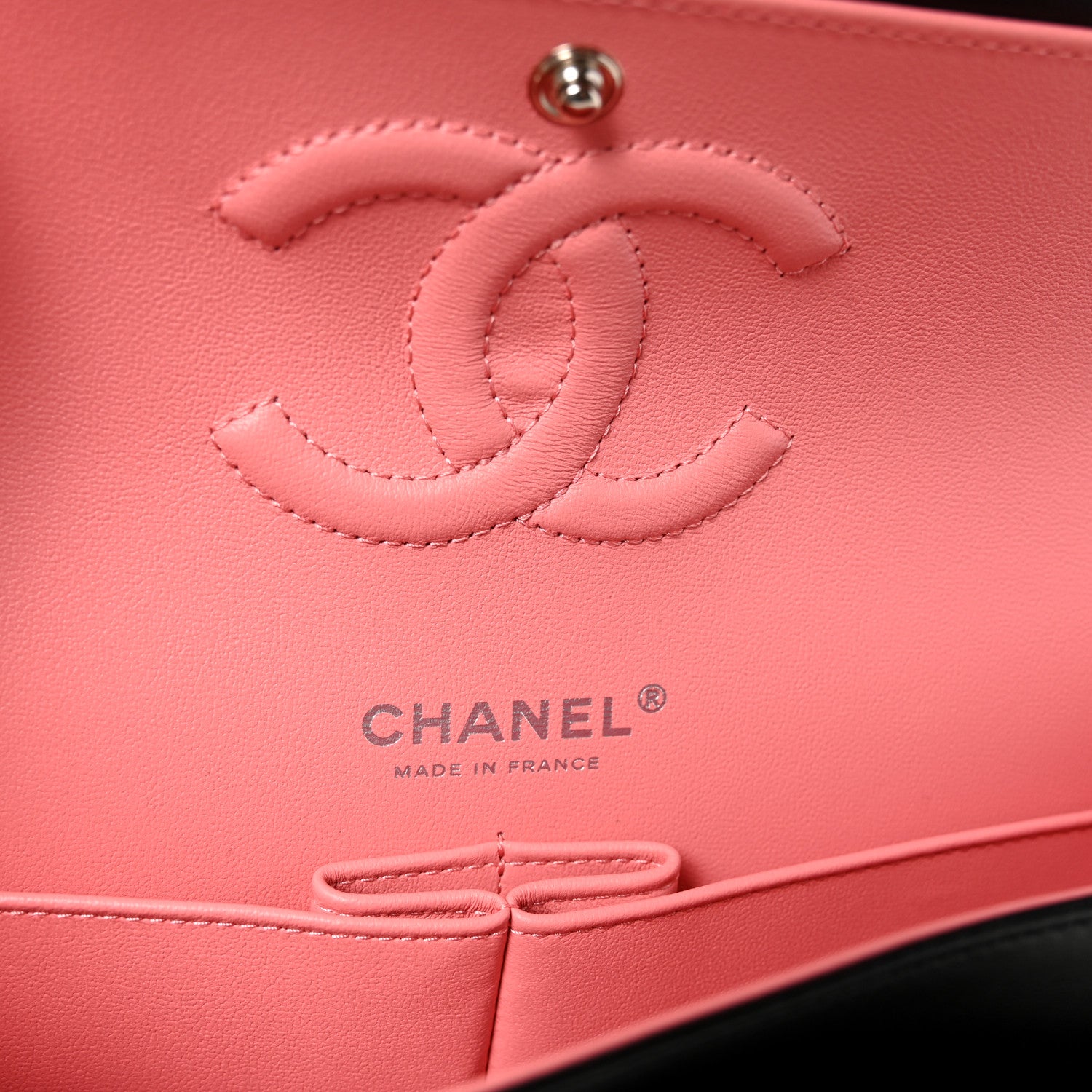 Chanel Lambskin Quilted Medium Double Flap Black Pink 6 of 11
