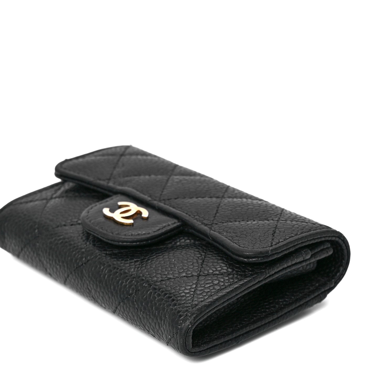 Caviar Quilted Flap Card Holder Wallet Black