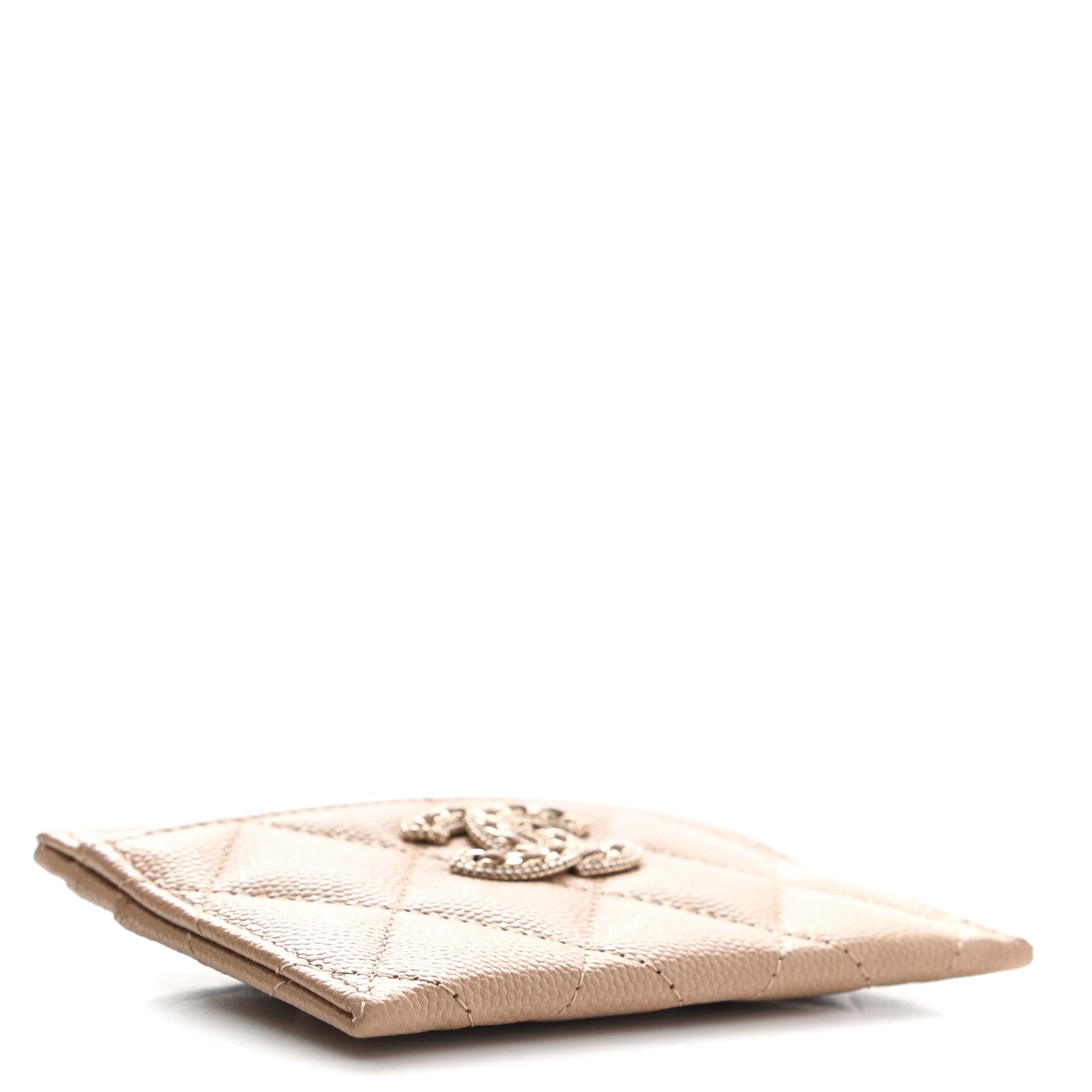 Chanel Caviar Quilted Crystal Card Holder Beige 4 of 9