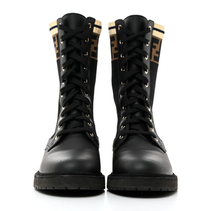 Fendi Calfskin Stretch Fabric Rockoko Biker Boots 39 Tobacco Black Marino 2 of 9