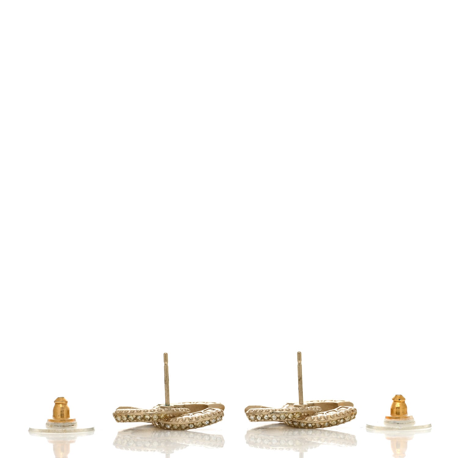 Chanel Crystal Timeless CC Earrings Light Gold 3 of 6