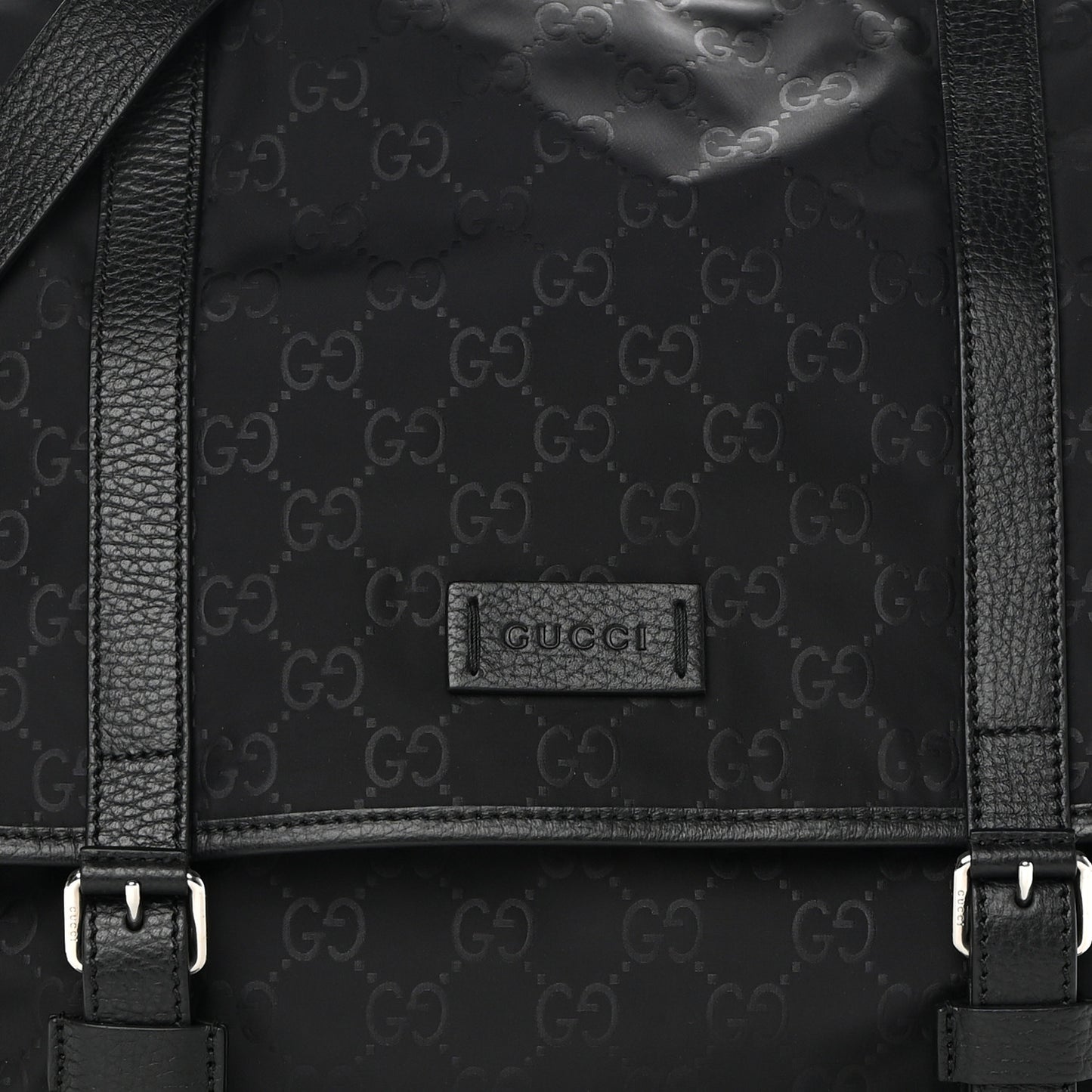 Nylon Monogram Double Buckle Flap Messenger Bag Black
