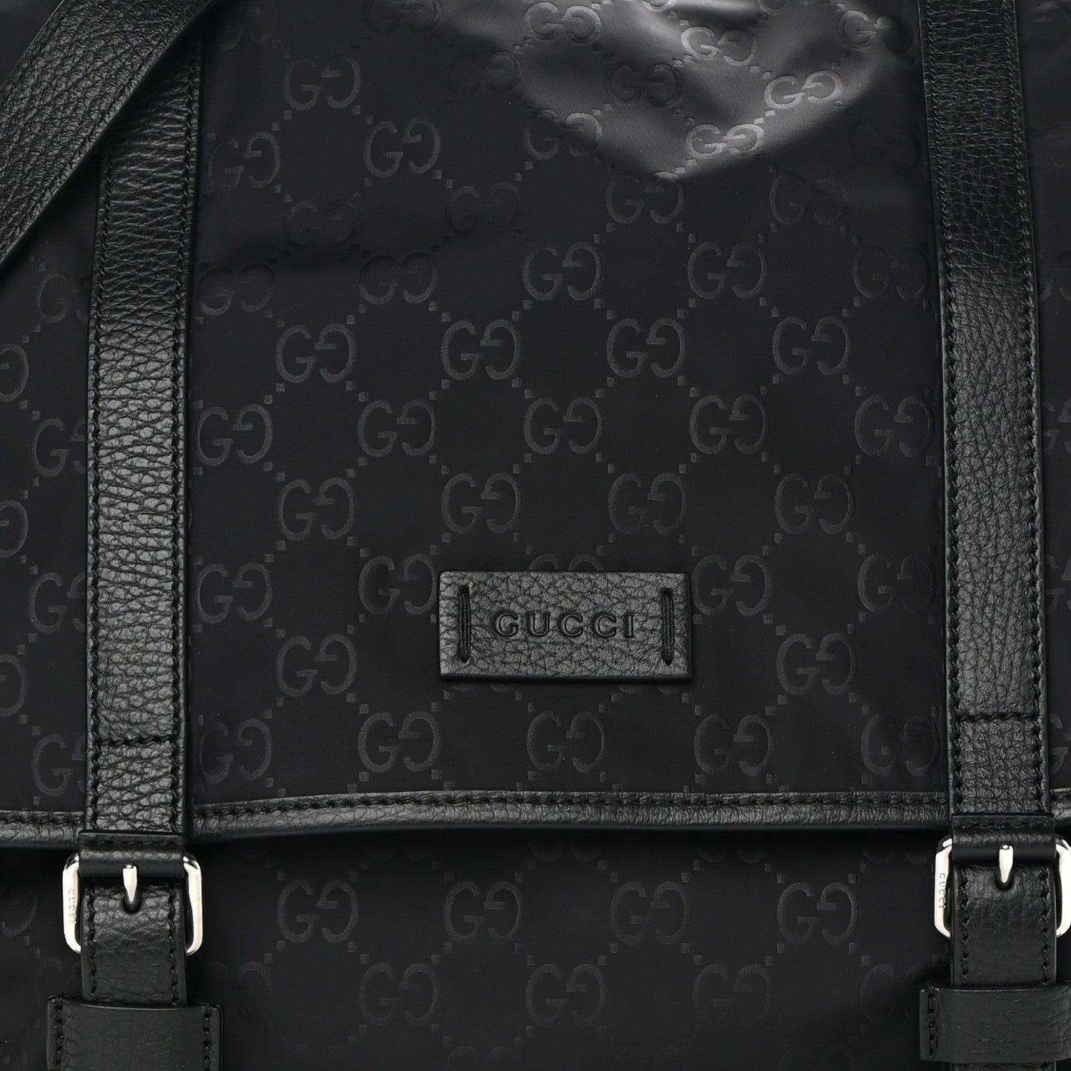 Gucci Nylon Monogram Double Buckle Flap Messenger Bag Black 8 of 10