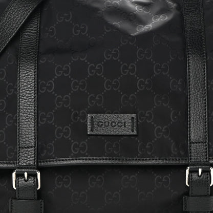 Gucci Nylon Monogram Double Buckle Flap Messenger Bag Black 8 of 10