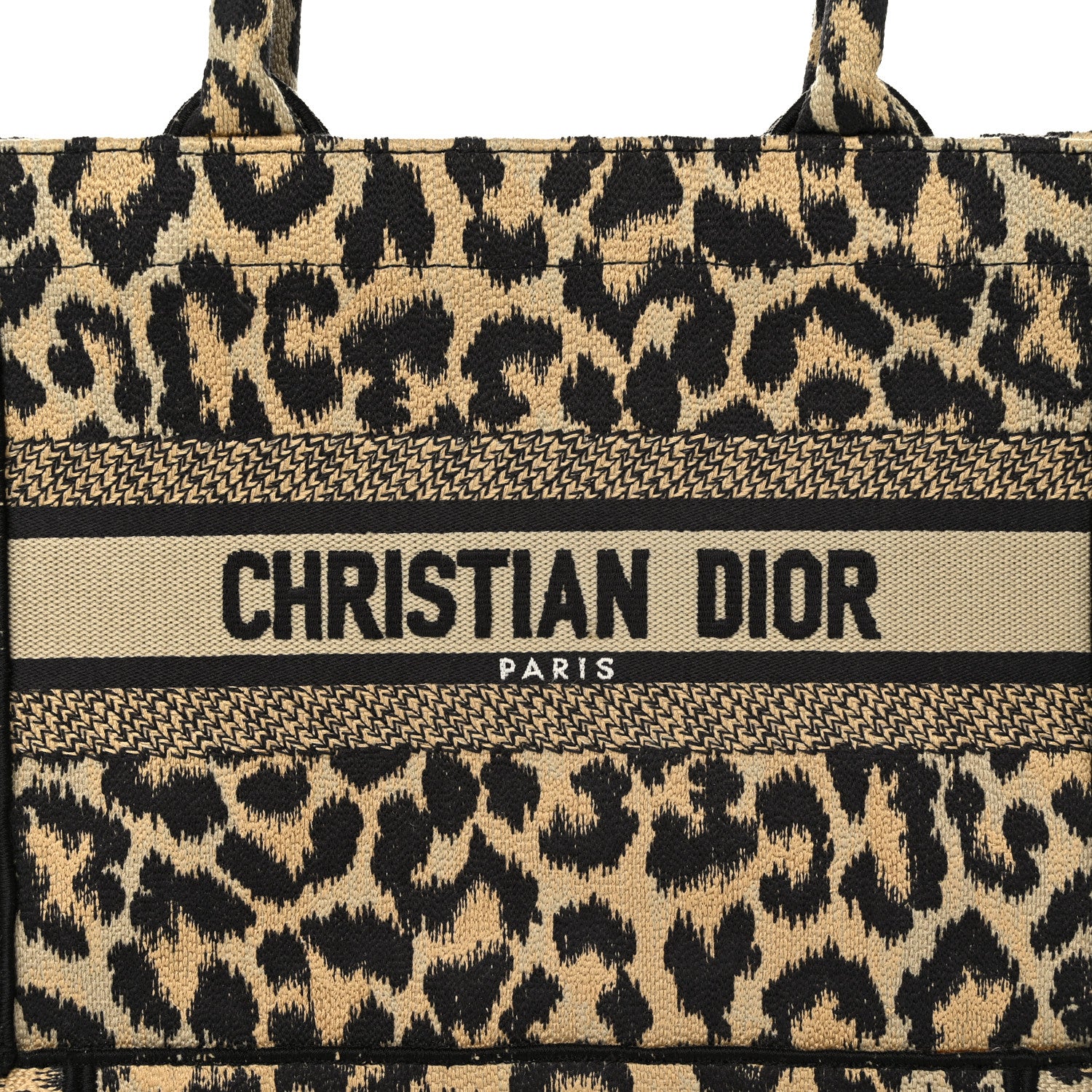 Christian Dior Canvas Mizza Embroidered Small Leopard Book Tote Beige 8 of 12