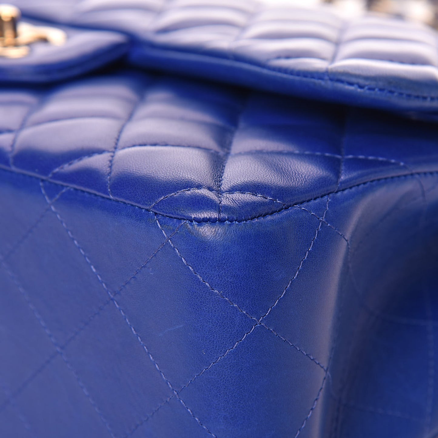 Lambskin Quilted Jumbo Double Flap Blue