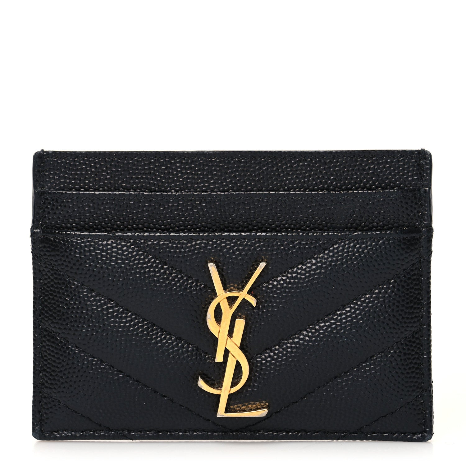 Saint Laurent Grain De Poudre Matelasse Chevron Monogram Credit Card Case Black 1 of 10