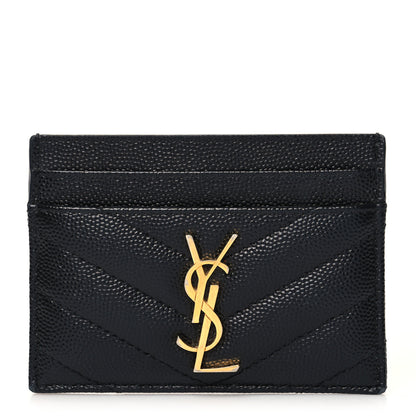 Saint Laurent Grain De Poudre Matelasse Chevron Monogram Credit Card Case Black 1 of 10