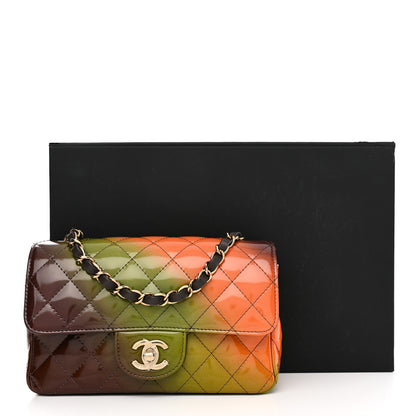 Chanel Shaded Patent Calfskin Quilted Mini Rectangular Flap Green Orange Dark Brown 11 of 11