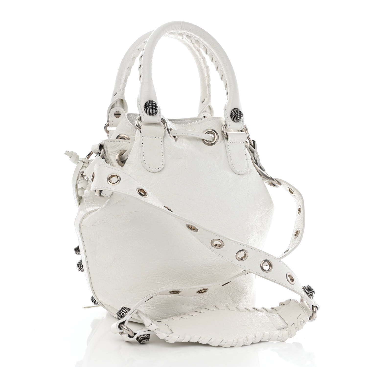 Balenciaga Agneau Arena Small Le Cagole Bucket Bag Optic White 3 of 9