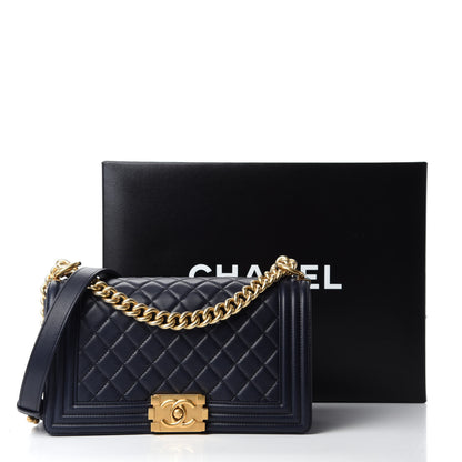 Chanel Lambskin Quilted Medium Boy Flap Dark Blue 12 of 12