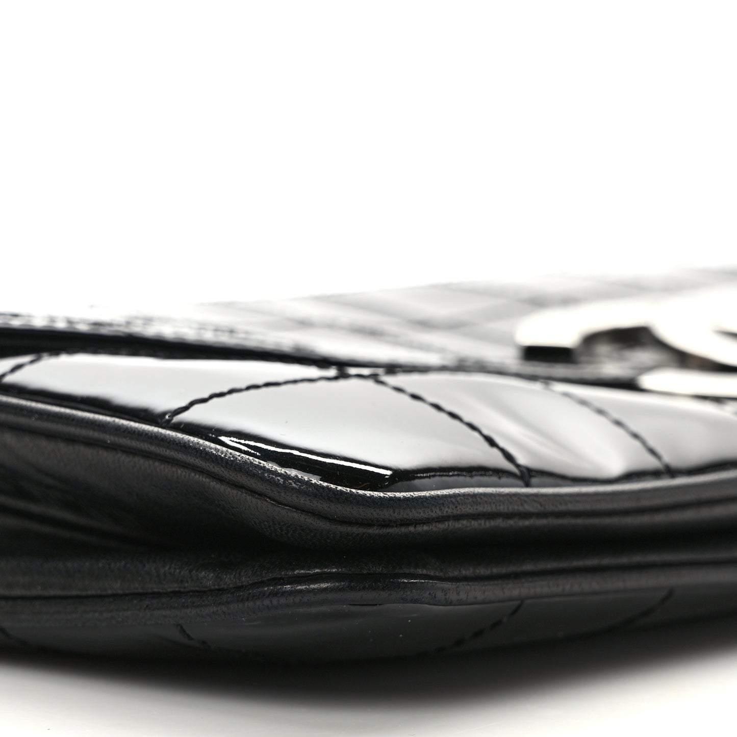 Patent Quilted Diagonal CC East West Chocolate Bar Flap Black