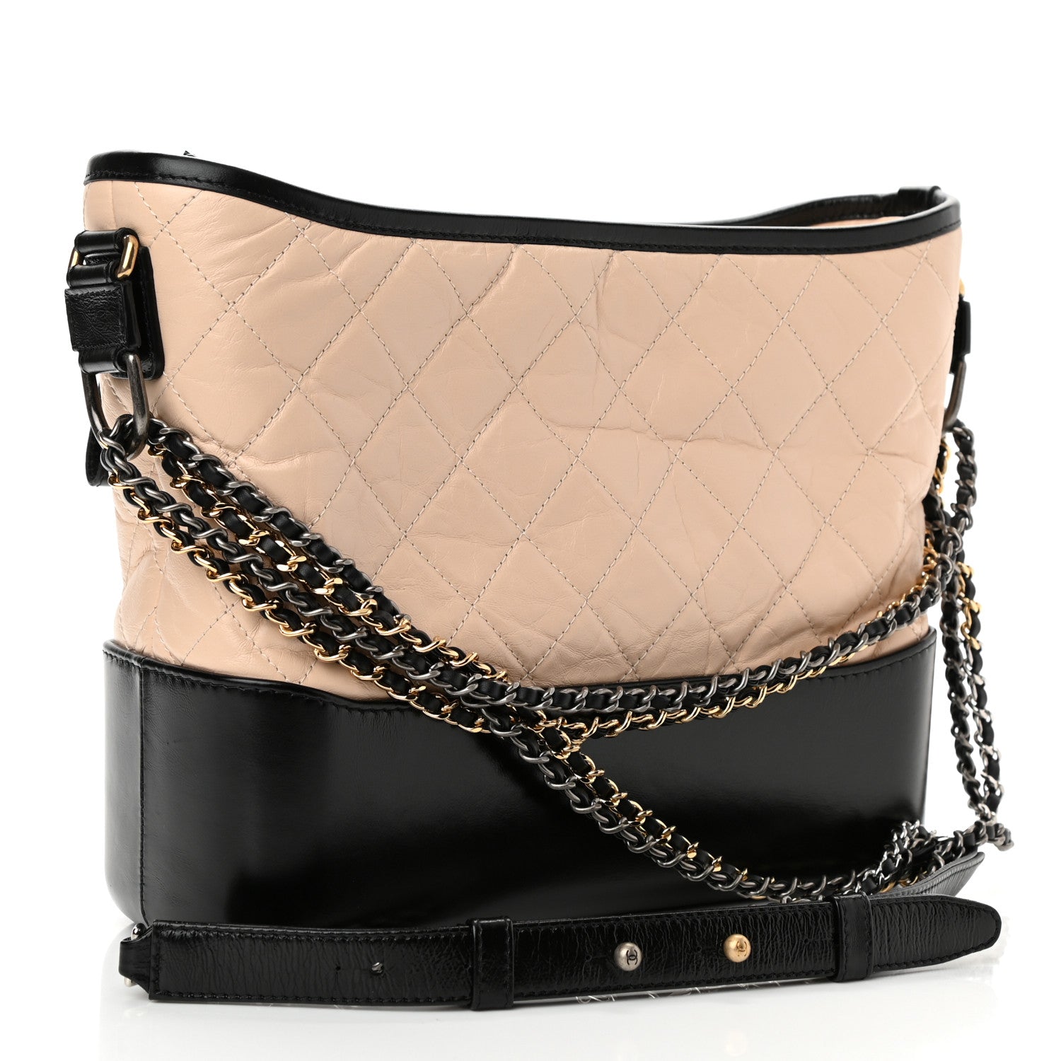 Chanel Aged Calfskin Quilted Medium Gabrielle Hobo Beige Black 3 of 11