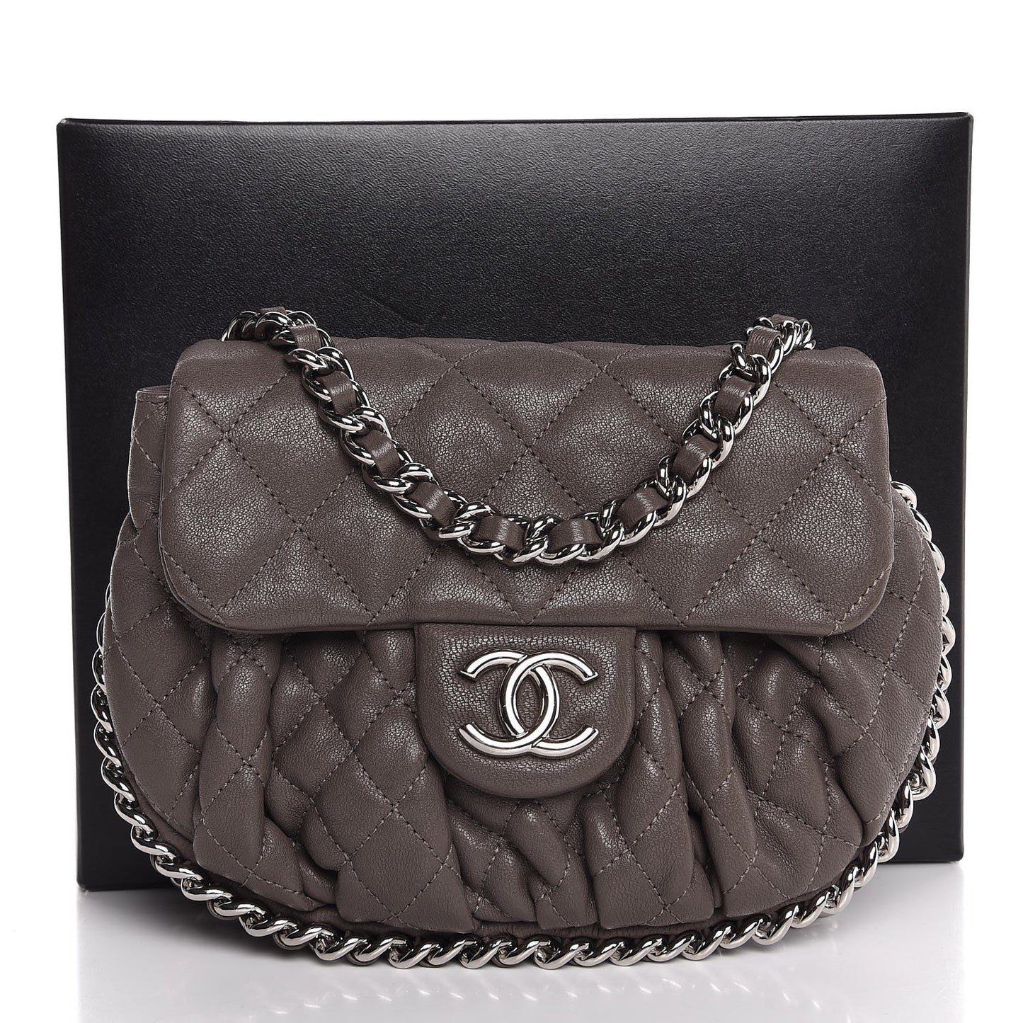 Washed Lambskin Quilted Mini Chain Around Flap Taupe