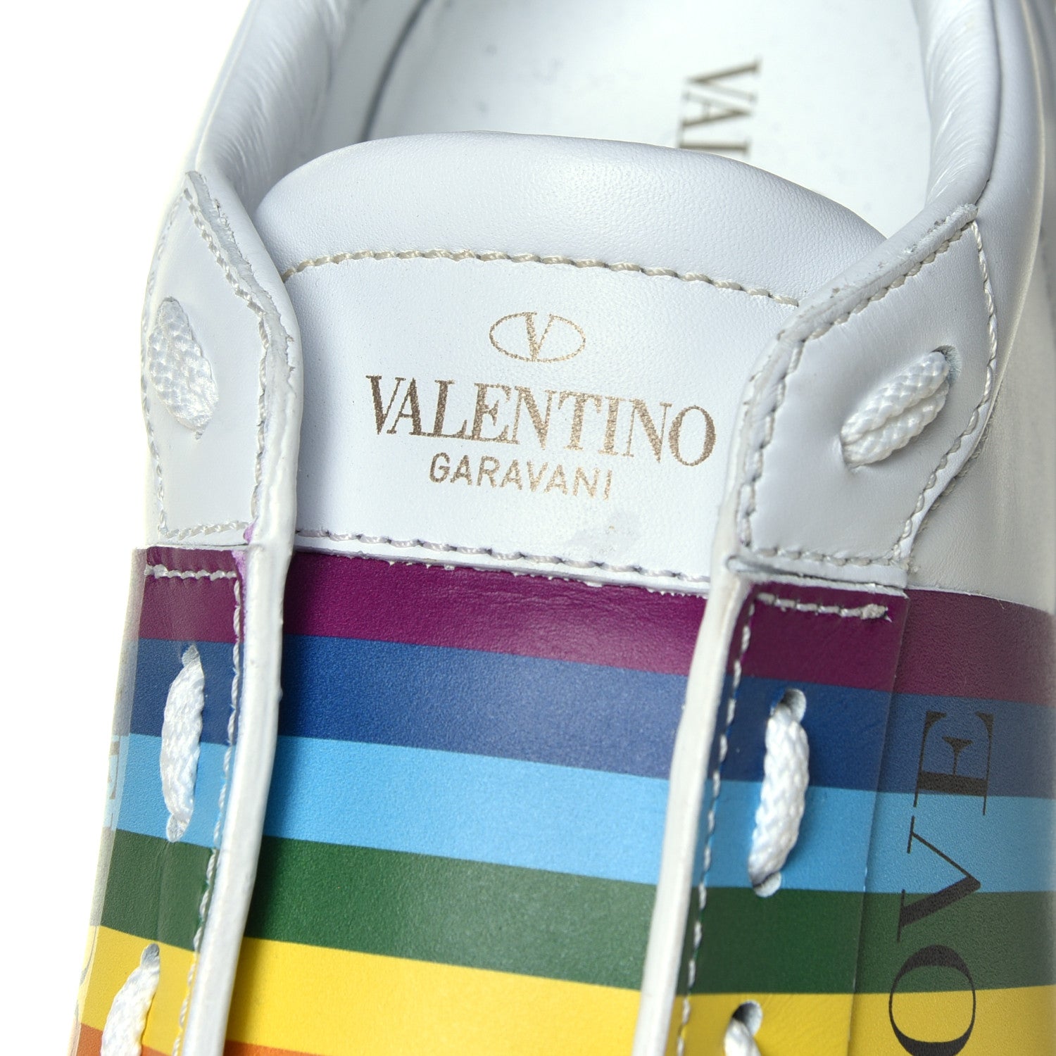 Valentino Garavani Calfskin Rainbow Printed Rockstud Open Sneakers 40 White Multicolor 15 of 16