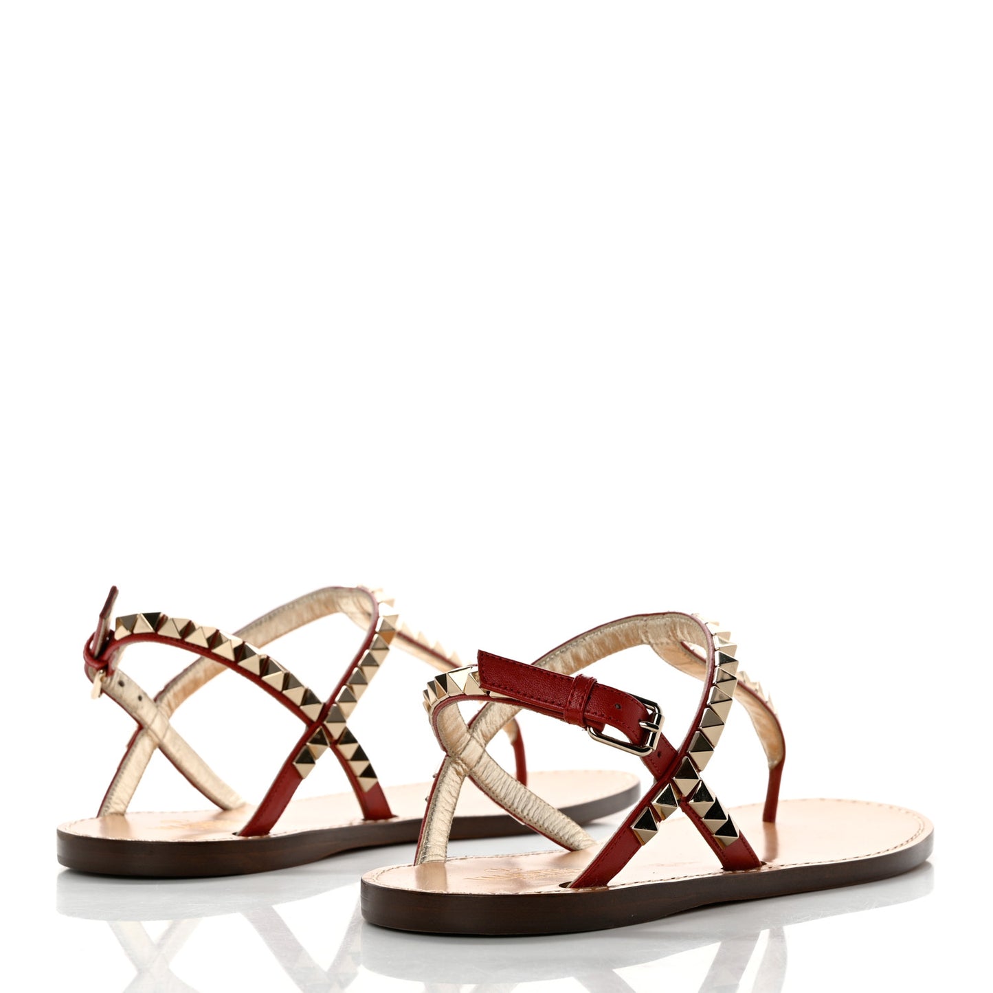 Calfskin Rockstud T-Strap Flat Thong Slingback Sandals 36 Rosso