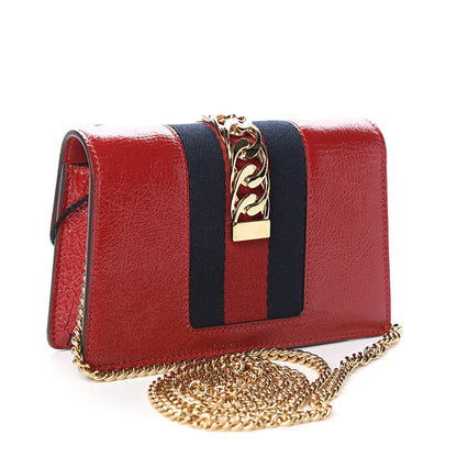 Gucci Patent Embroidered Super Mini Sylvie Chain Shoulder Bag Red 2 of 9