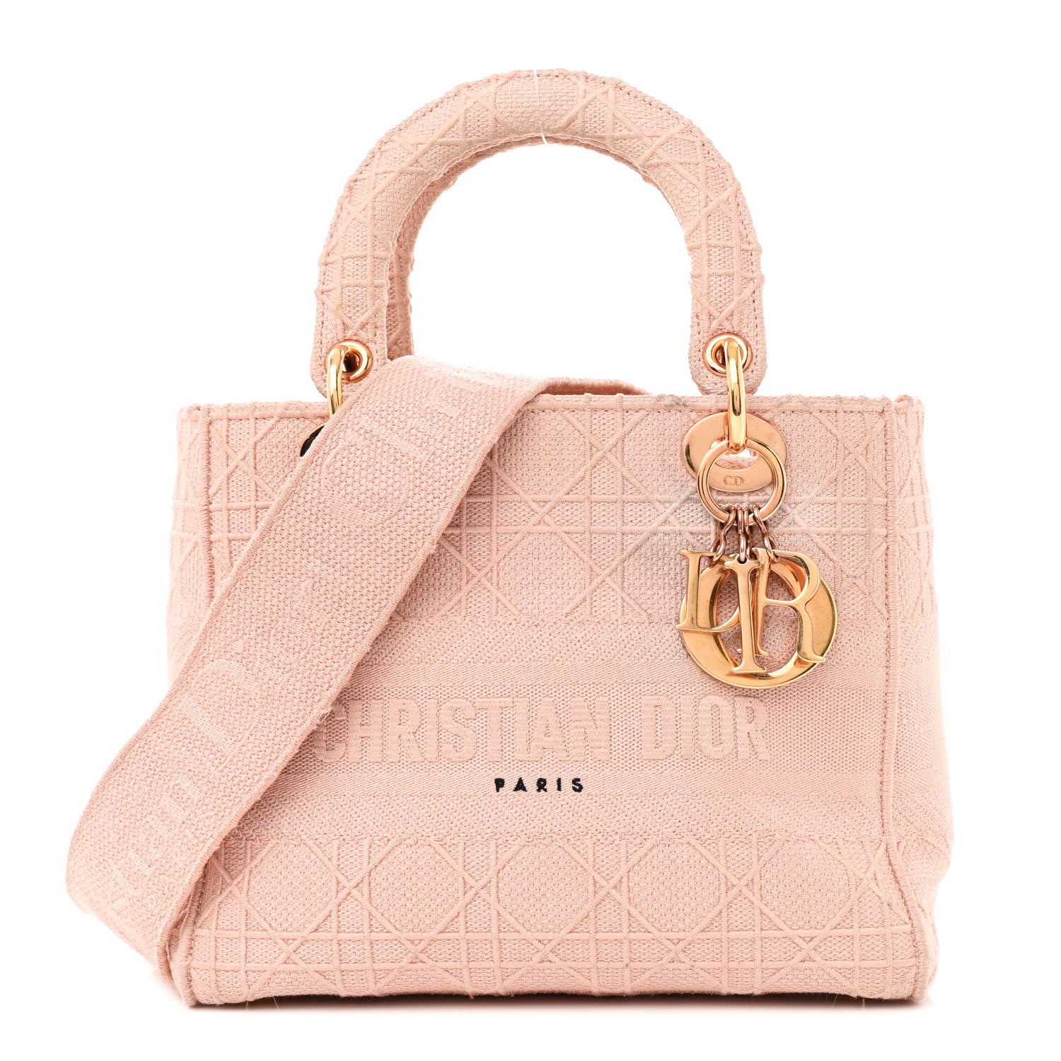 Christian Dior Canvas Embroidered Cannage Medium Lady D-Lite Pink 1 of 16