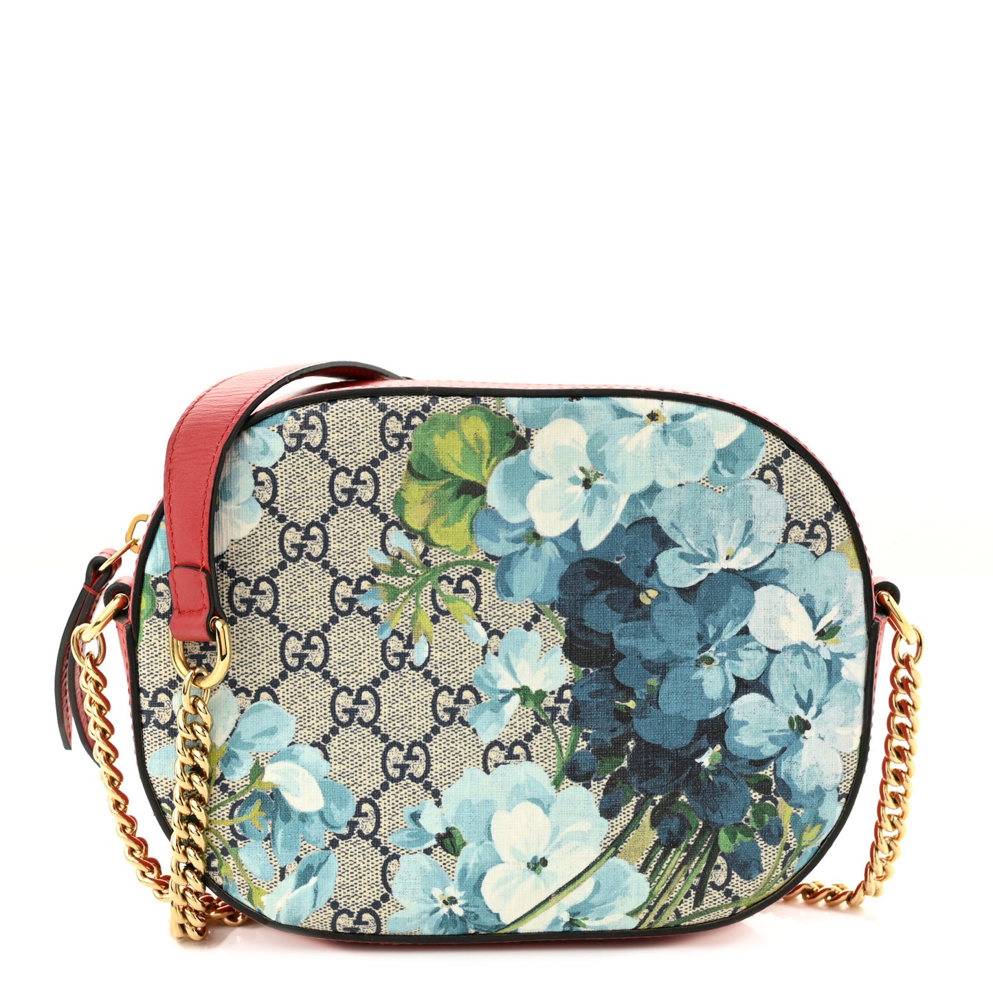 GG Supreme Monogram Blooms Mini Chain Shoulder Bag Beige Blue Navy Hibiscus Red