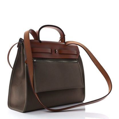 Hermes Vache Hunter Toile Herbag Zip 31 PM Etoupe Dune Fauve 3 of 9