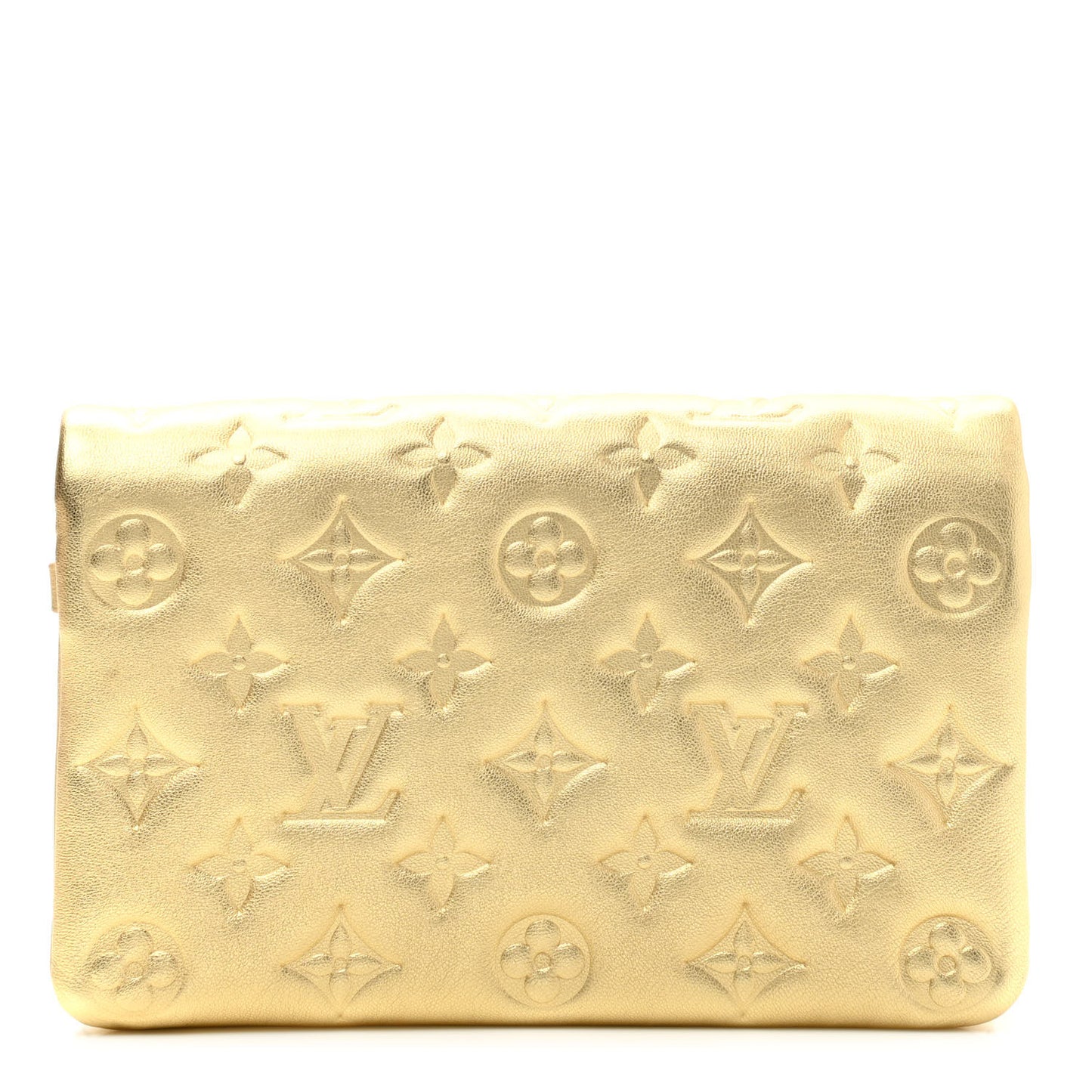 Metallic Lambskin Embossed Monogram Pochette Coussin Gold