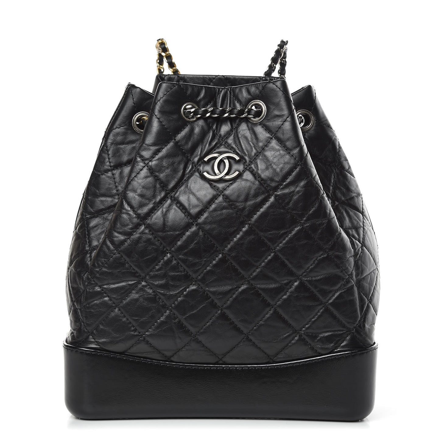 Aged Calfskin Quilted Gabrielle Backpack Black