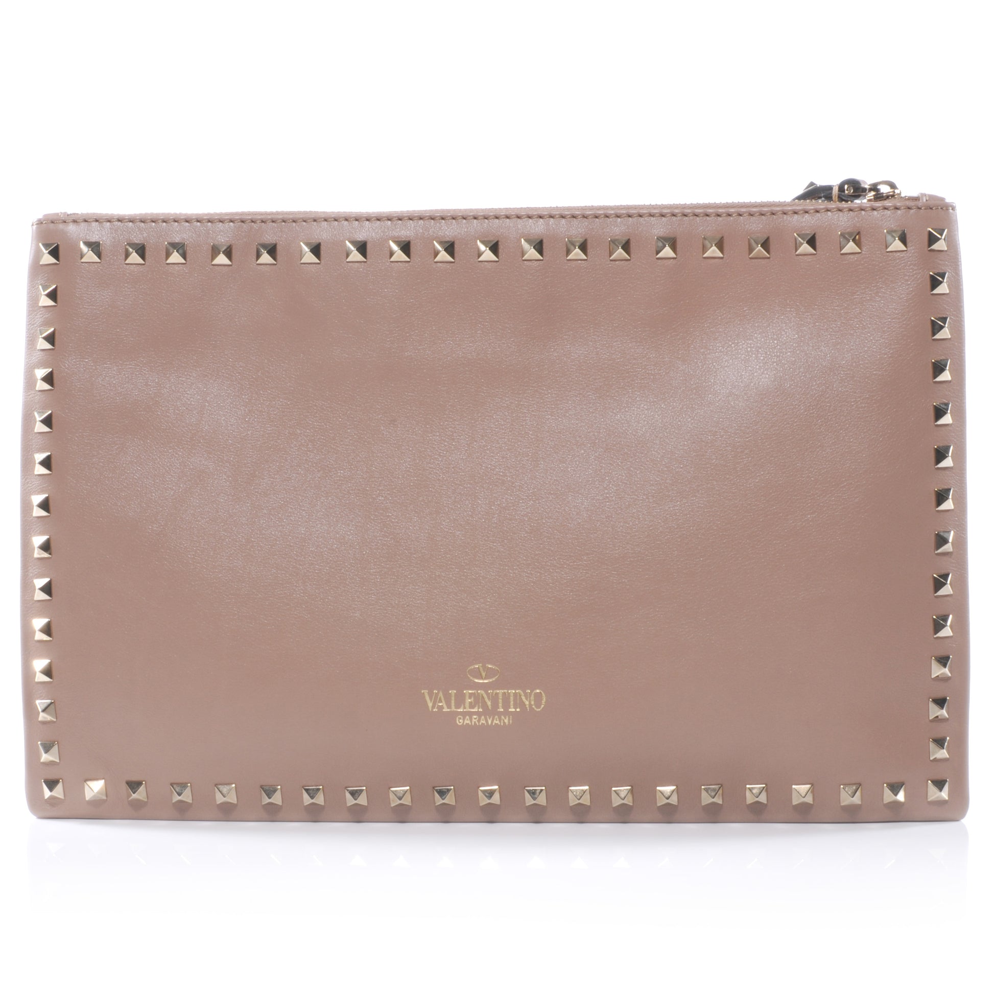 Valentino Garavani Vitello Large Rockstud Zip Wristlet Pouch Poudre 4 of 10