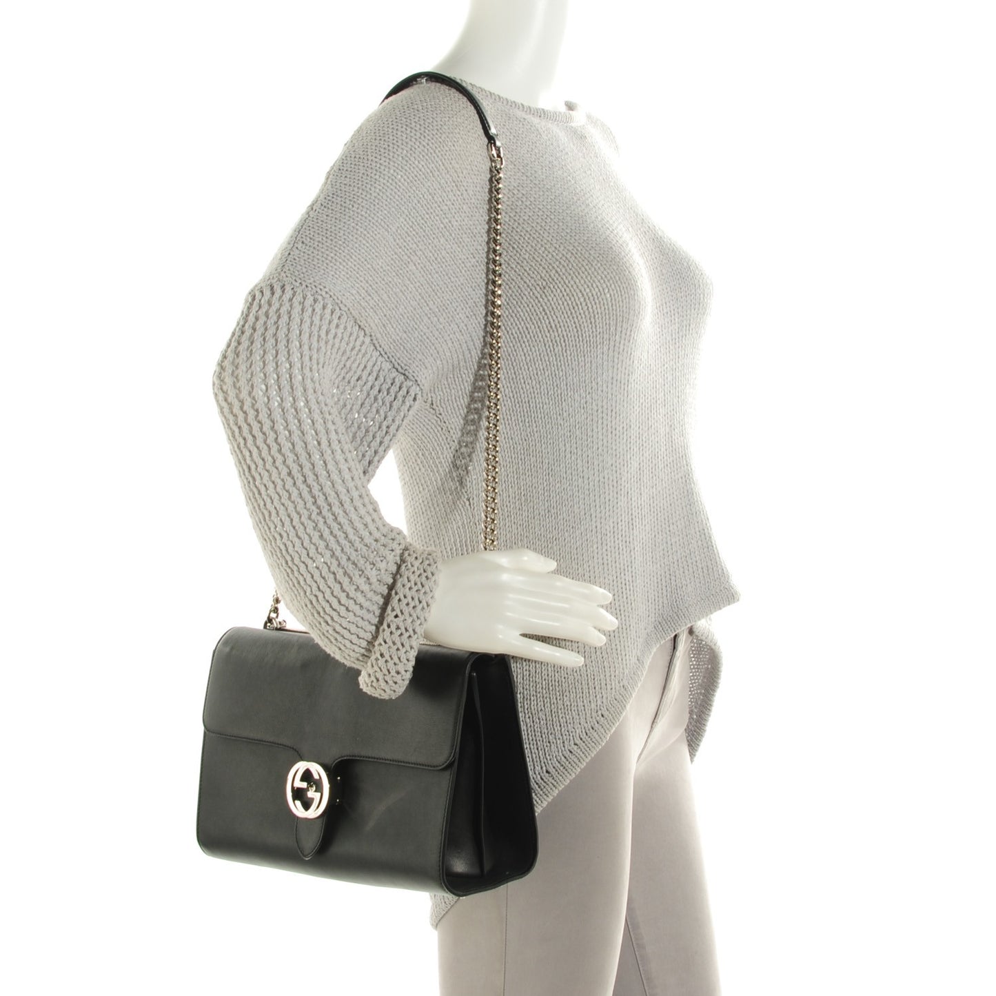 Moon Calfskin Medium Interlocking G Shoulder Bag Black