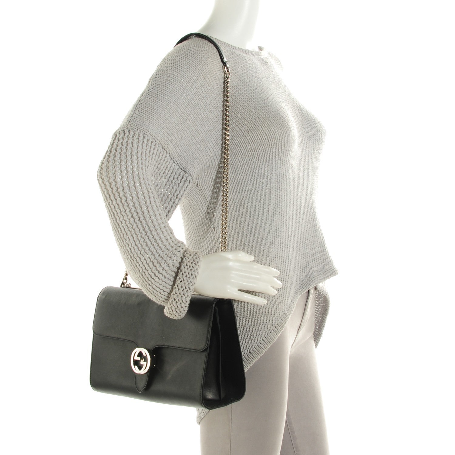 Gucci Moon Calfskin Medium Interlocking G Shoulder Bag Black 2 of 7
