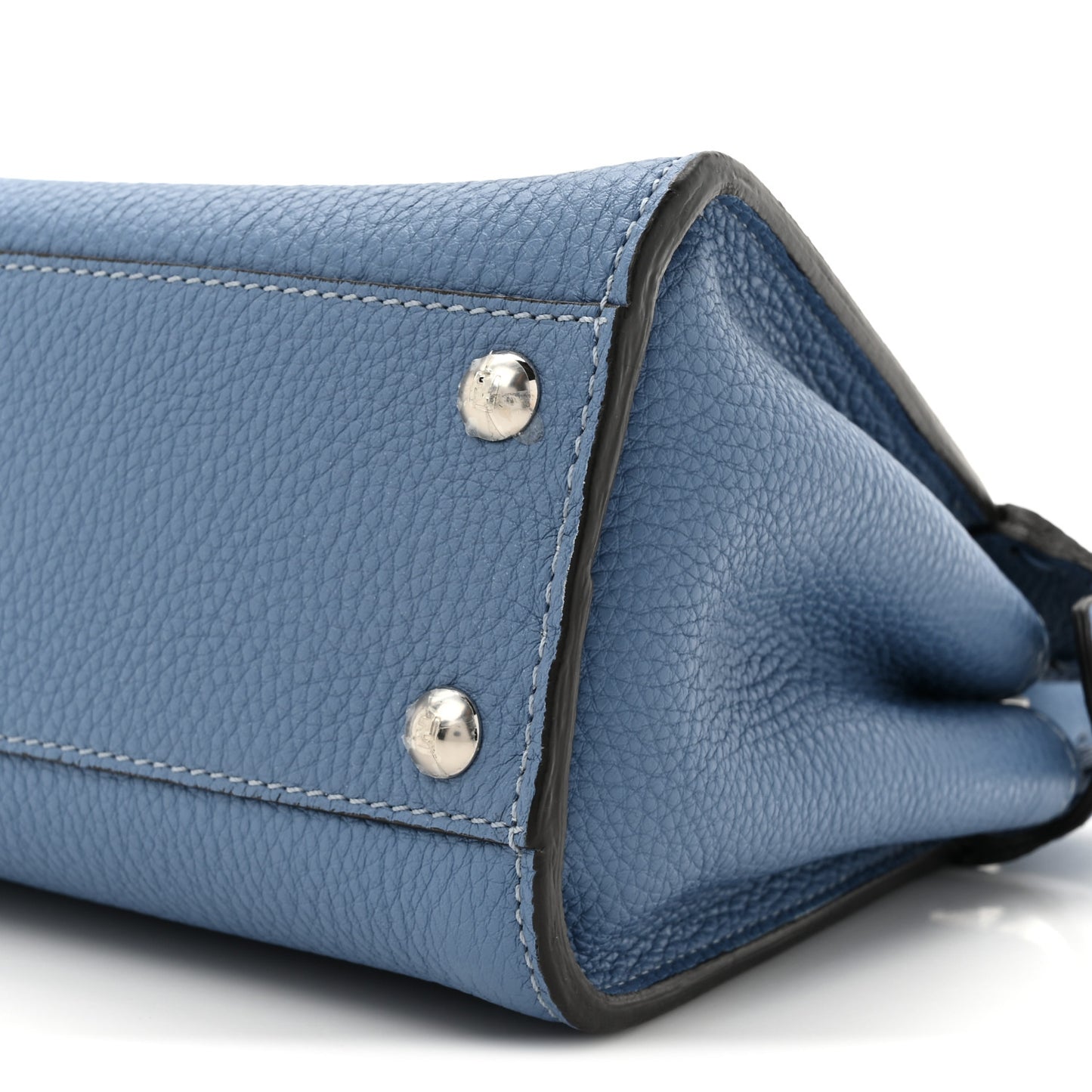 Cuoio Romano Selleria Macro Stitchings Mini Peekaboo Iconic Satchel Placca Argento Blue