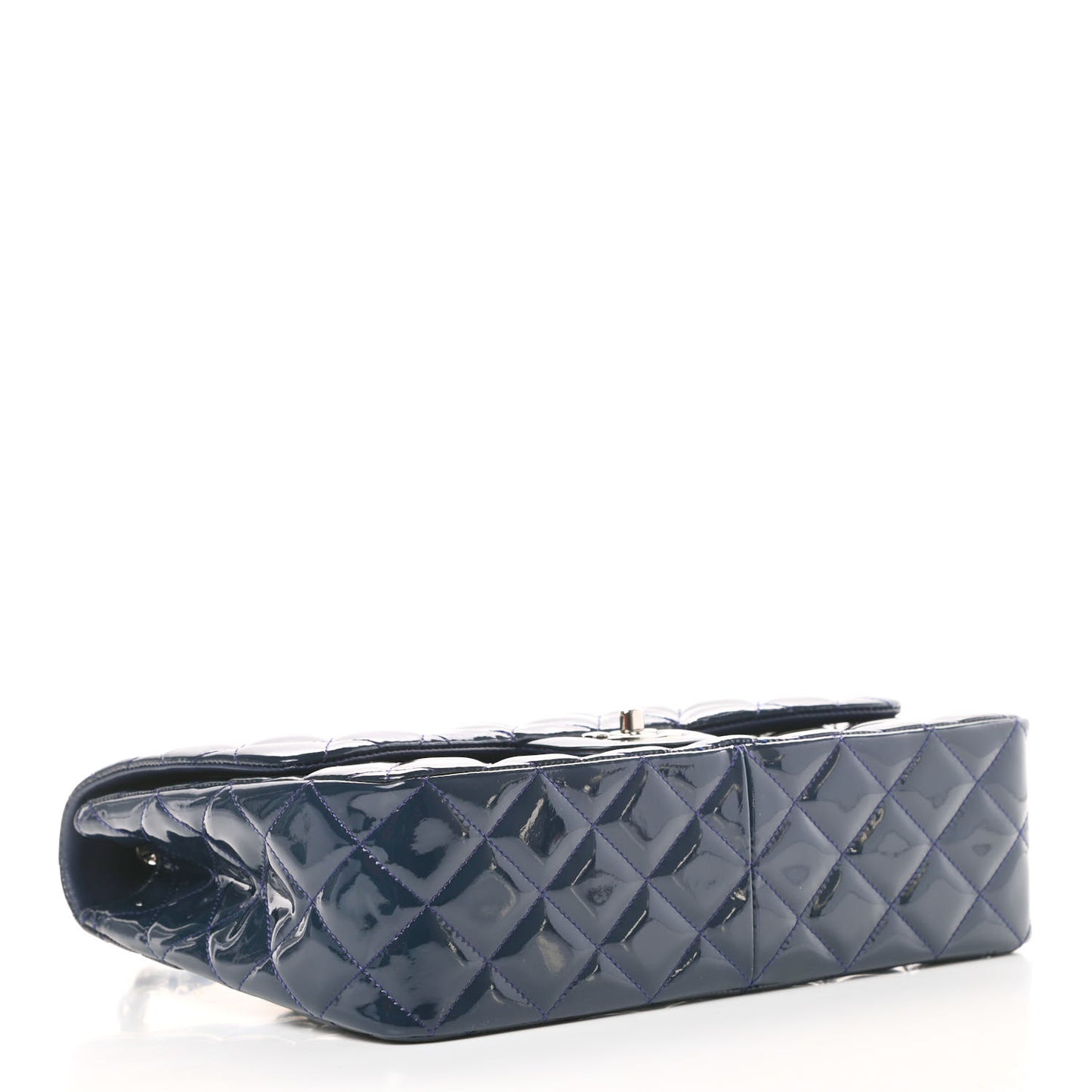 Patent Quilted Jumbo Single Flap Navy