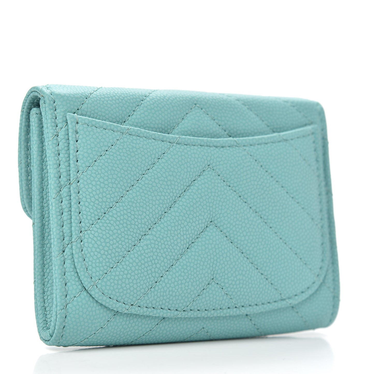 Caviar Flat Chevron Quilted Card Holder Wallet Green