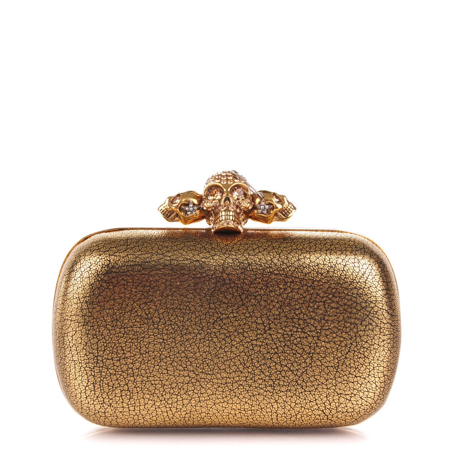 Alexander McQueen Metallic Crackled Lambskin Skull Box Clutch Antique Gold 1 of 8