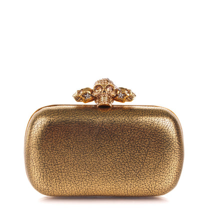 Alexander McQueen Metallic Crackled Lambskin Skull Box Clutch Antique Gold 1 of 8