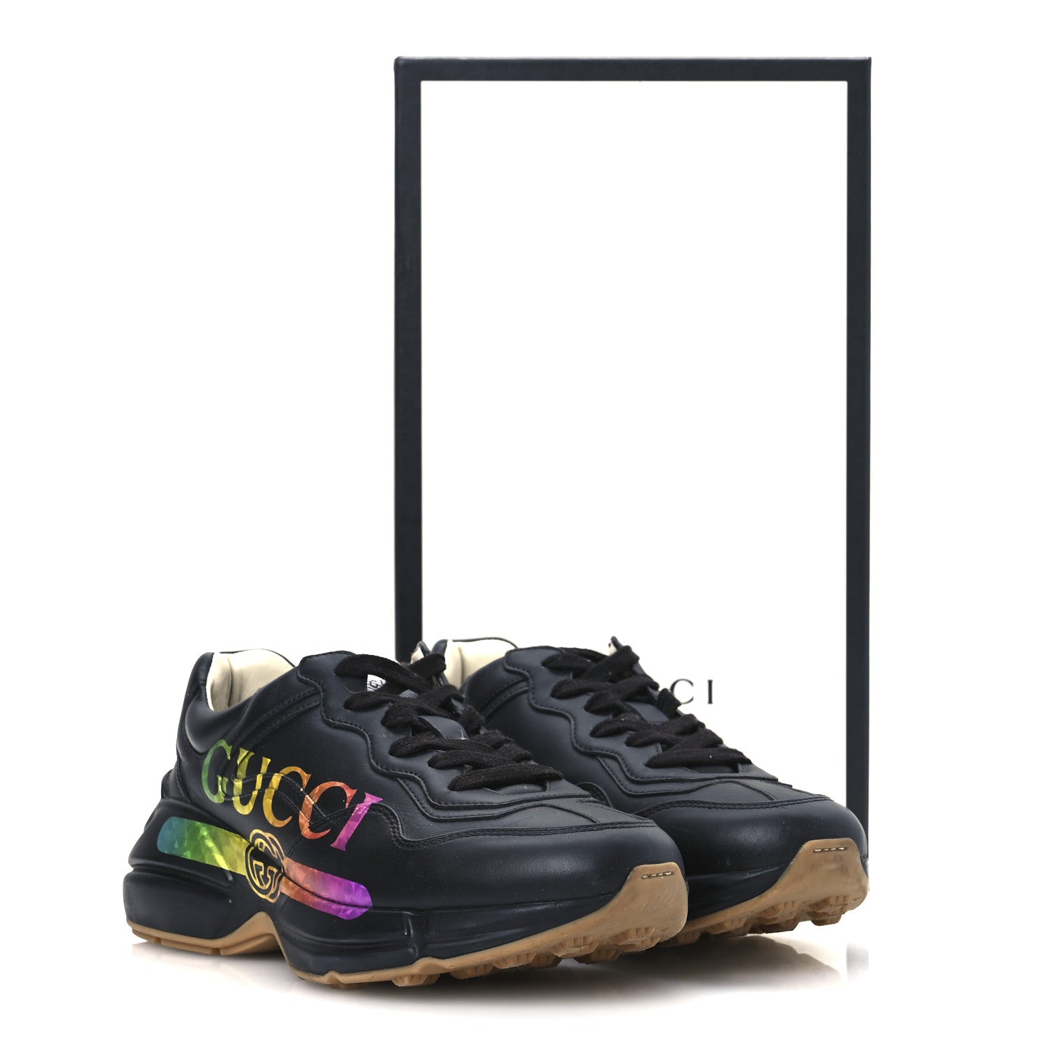 Gucci Calfskin Iridescent Logo Womens Rhyton Sneakers 38.5 Black 14 of 14