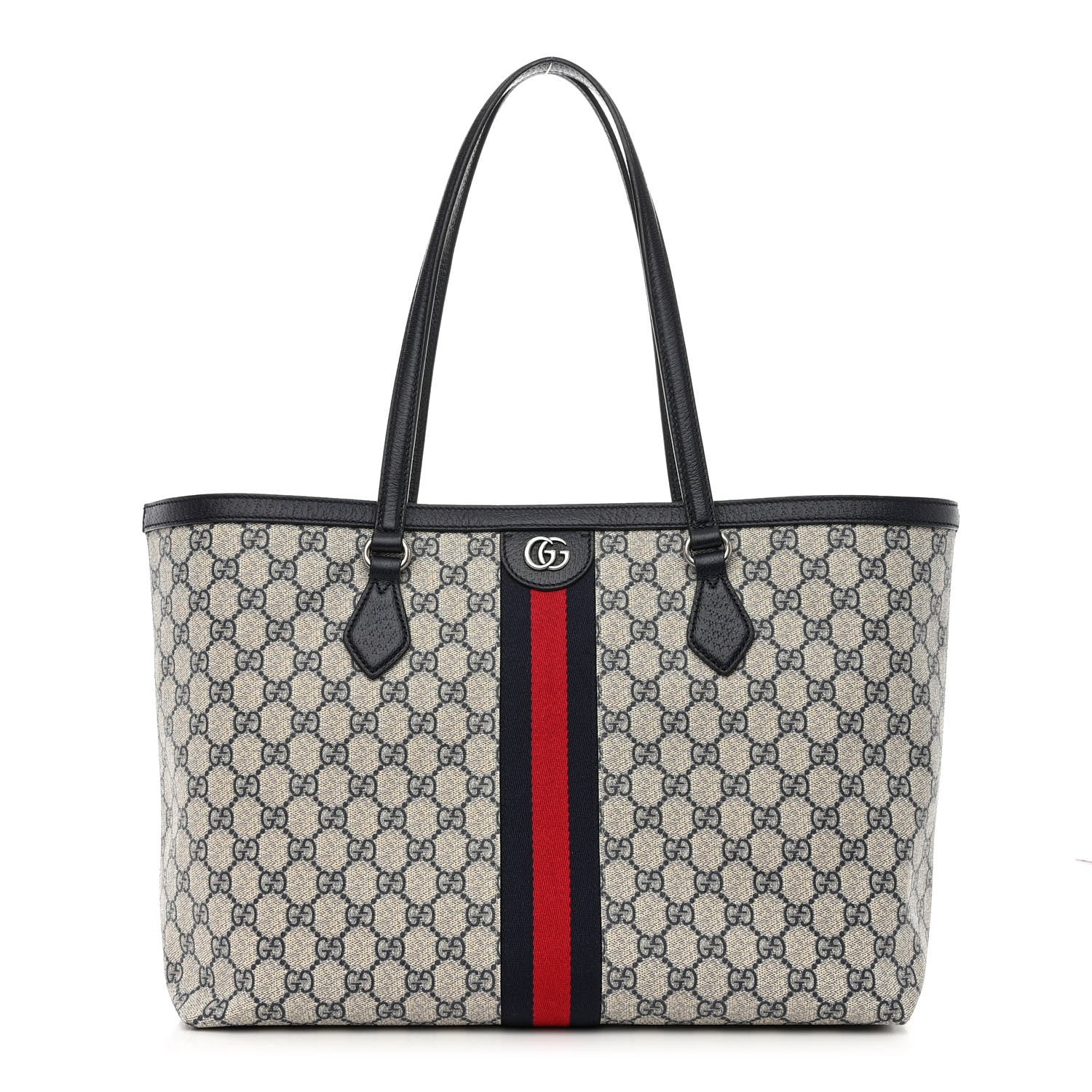 Gucci GG Supreme Monogram Textured Calfskin Web Medium Ophidia Shopping Tote Beige Blue 1 of 10